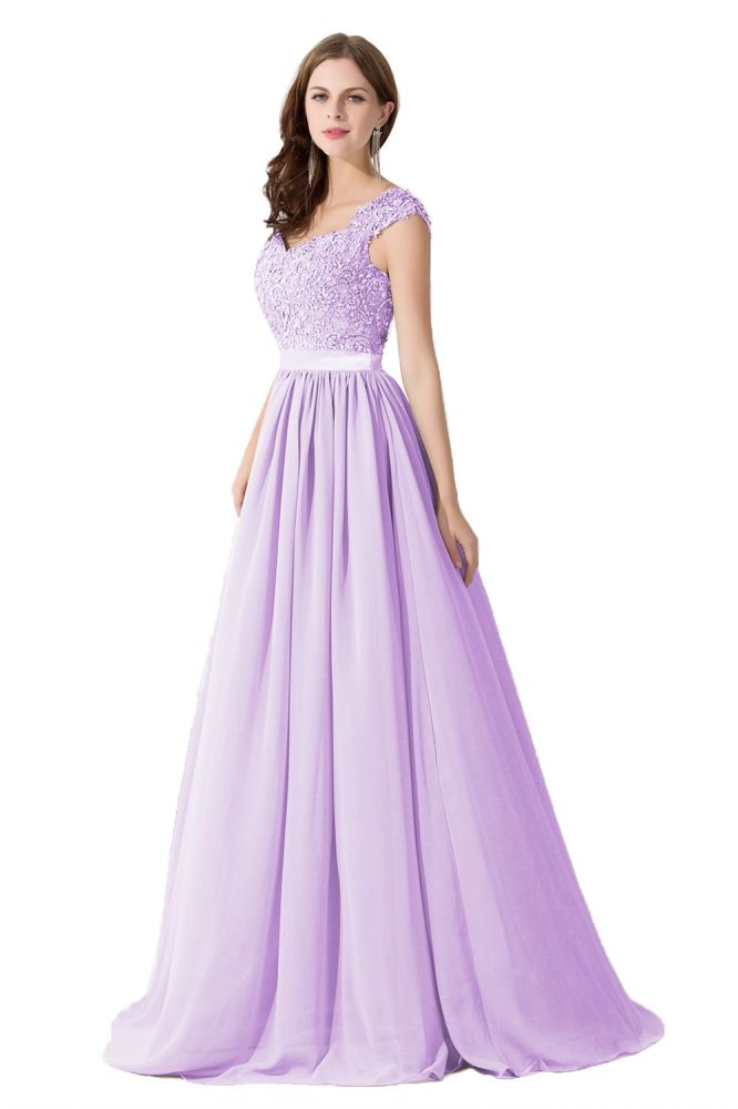 Elegant V Neck A-Line Chiffon Bridesmaid Dress With Appliques