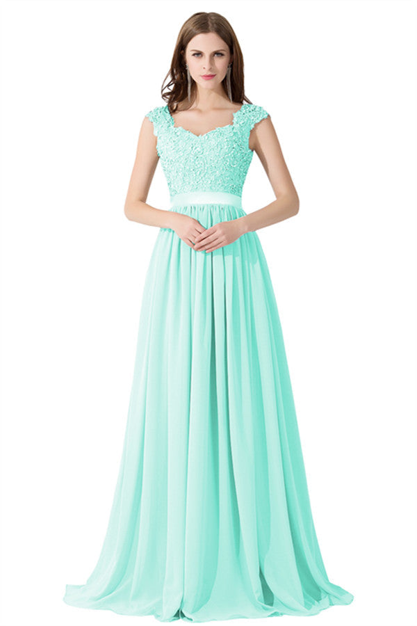 Elegant V Neck A-Line Chiffon Bridesmaid Dress With Appliques