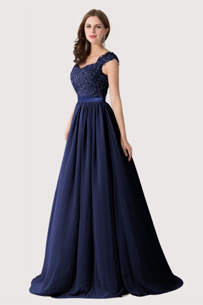 Elegant V Neck A-Line Chiffon Bridesmaid Dress With Appliques