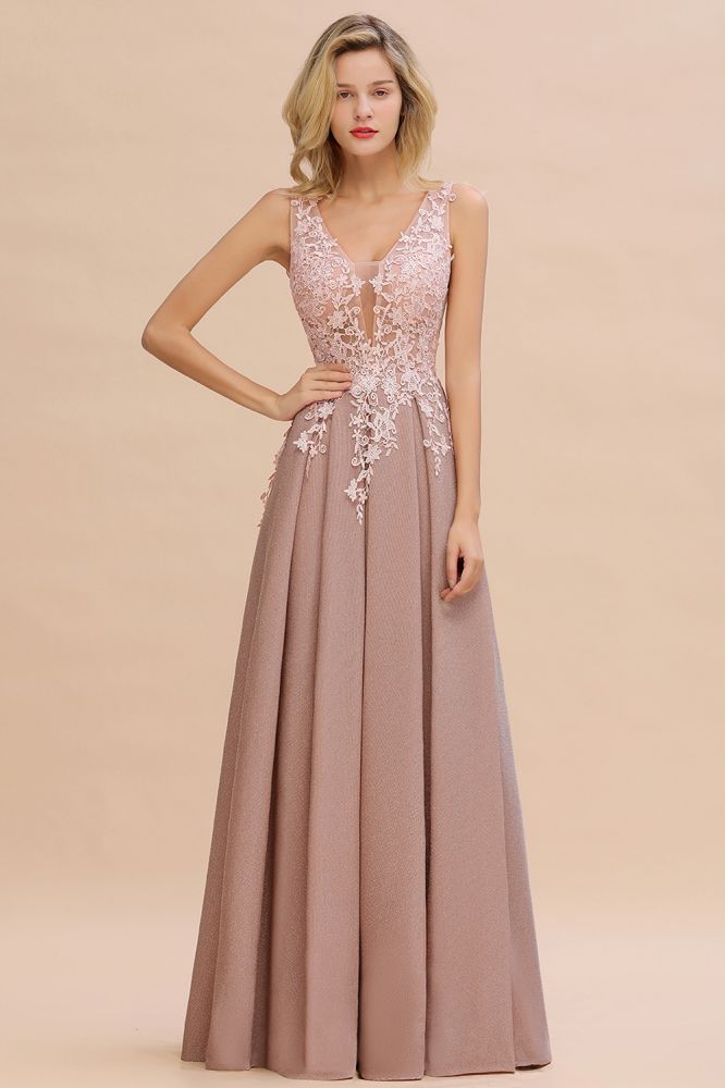 Elegant V-Neck A-Line Floor-Length Tulle Sequined Prom Dress