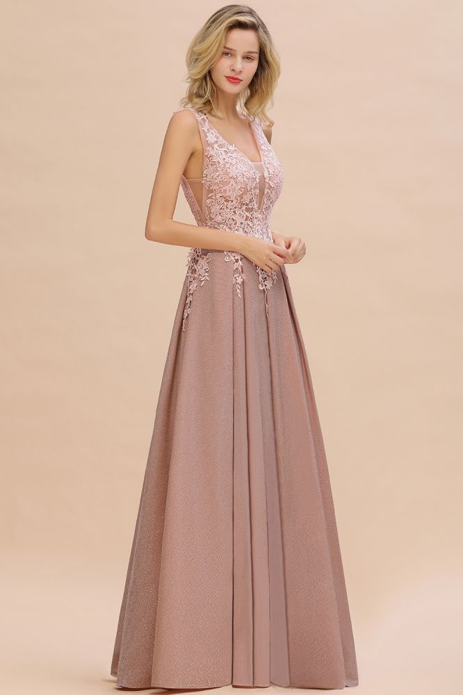 Elegant V-Neck A-Line Floor-Length Tulle Sequined Prom Dress