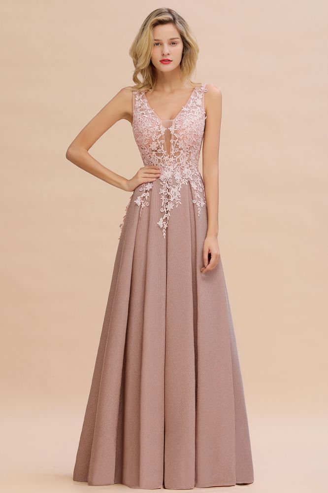 Elegant V-Neck A-Line Floor-Length Tulle Sequined Prom Dress