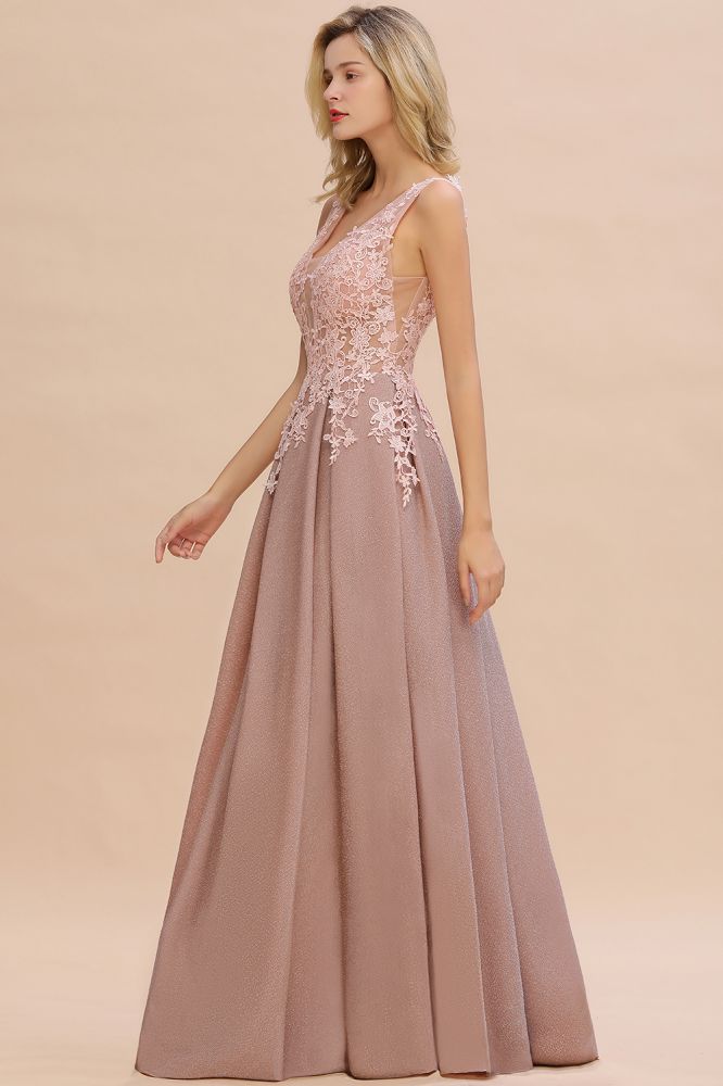 Elegant V-Neck A-Line Floor-Length Tulle Sequined Prom Dress