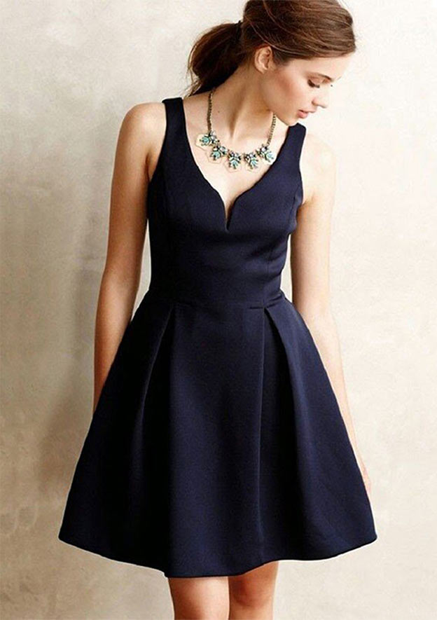 A-Line V-Neck Sleeveless Short/Mini Satin Homecoming Dress