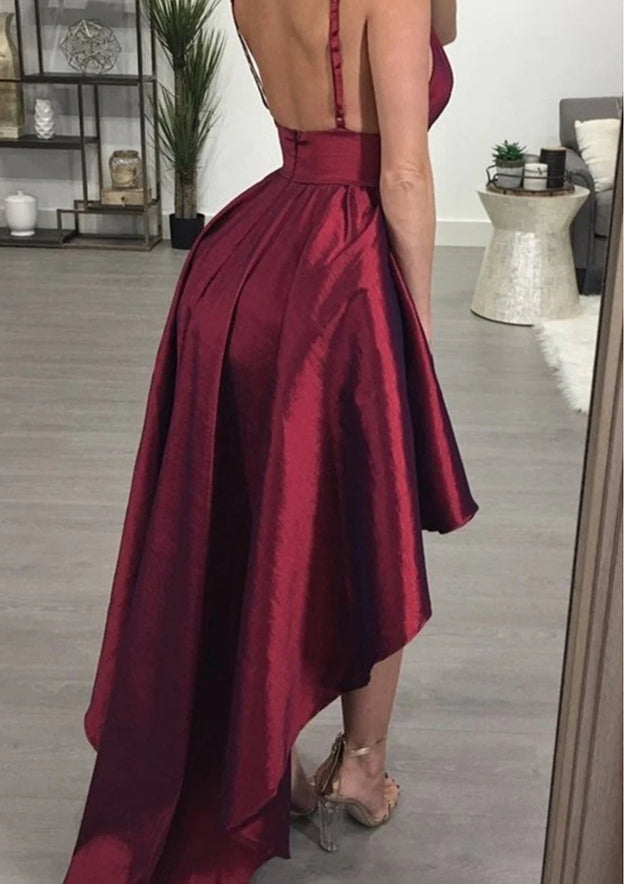 A-Line V-Neck Sleeveless Taffeta Asymmetrical Homecoming Dress