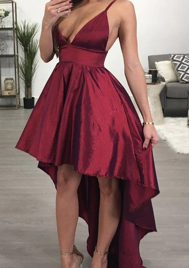 A-Line V-Neck Sleeveless Taffeta Asymmetrical Homecoming Dress