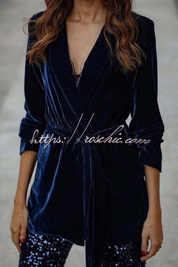 Crushing on You Velvet Lapel Tassel Belt Loose Blazer