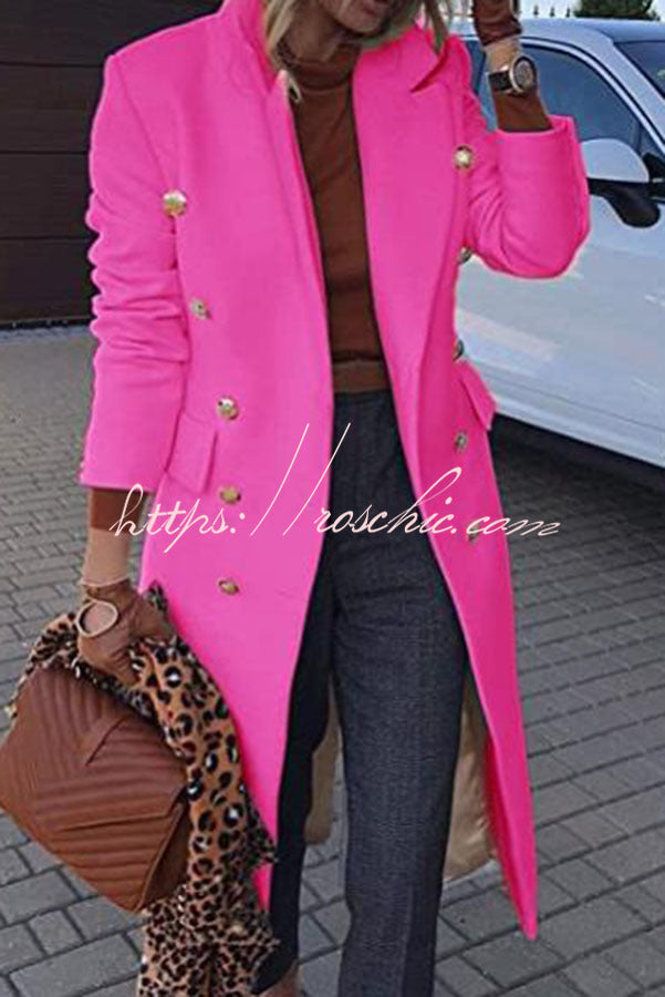 Coming In With Confidence Lapel Buttoned Pocket Long Sleeve Coat