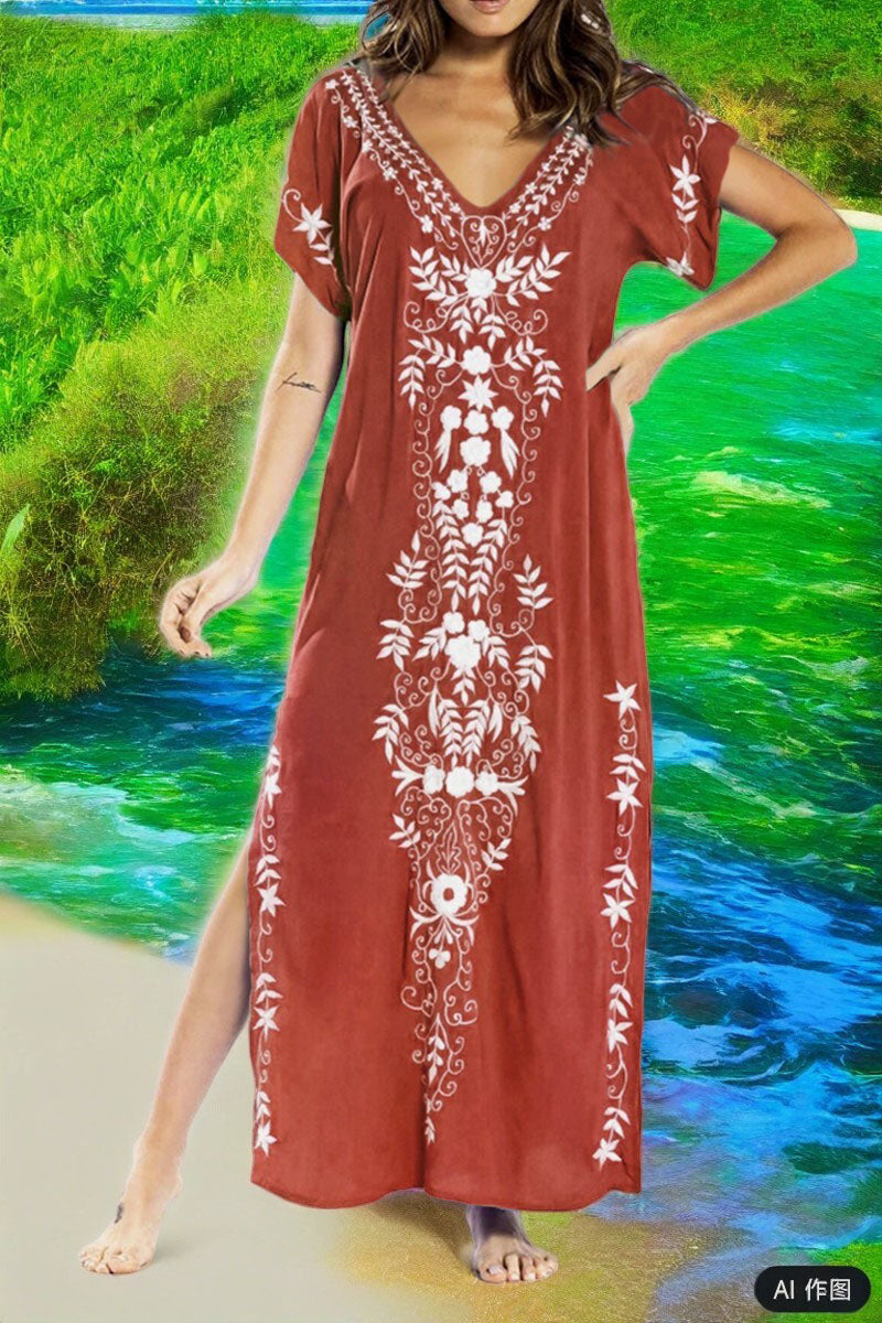 Beach Vacation Floral Embroidered Cover Up Dress