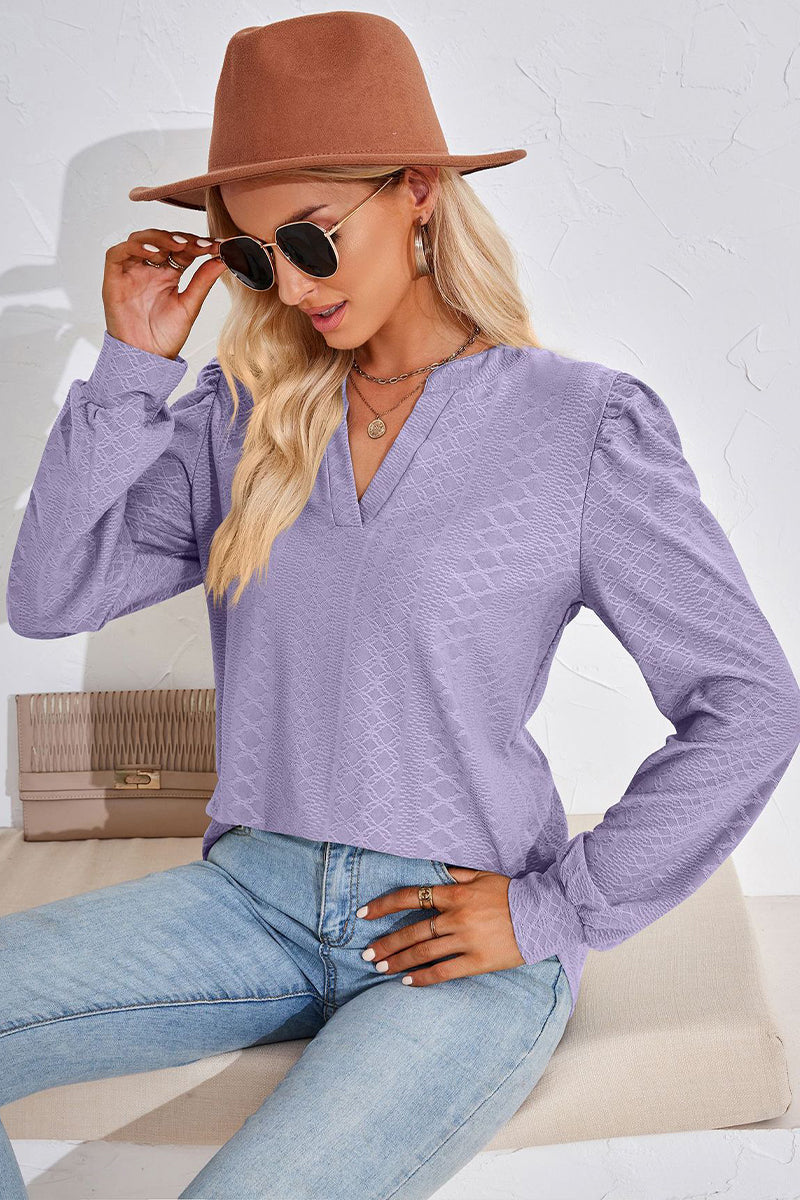 Jacquard V-neck Long Sleeve Top