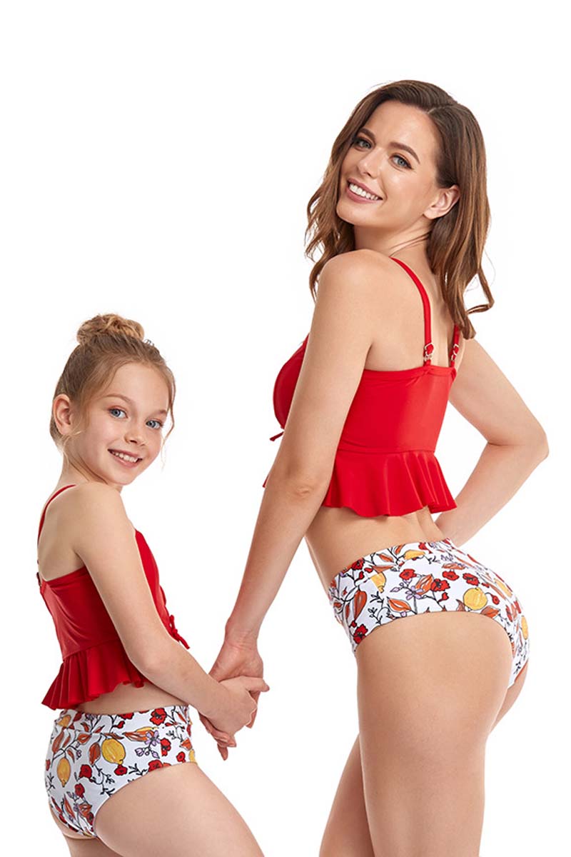 Ruffle Floral Print Parent-child Two Pieces Swimsuit