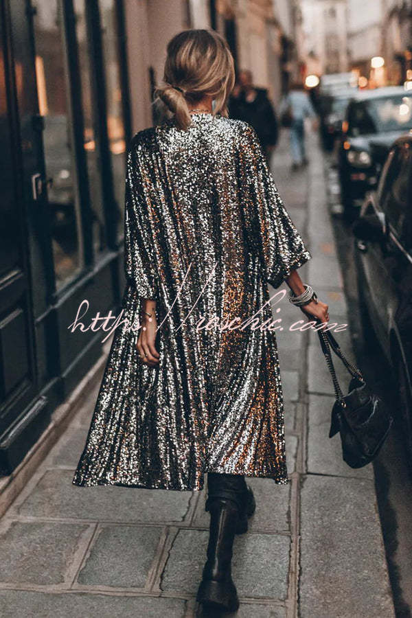 Disco Glamour Sequin Bell Sleeve Kimono