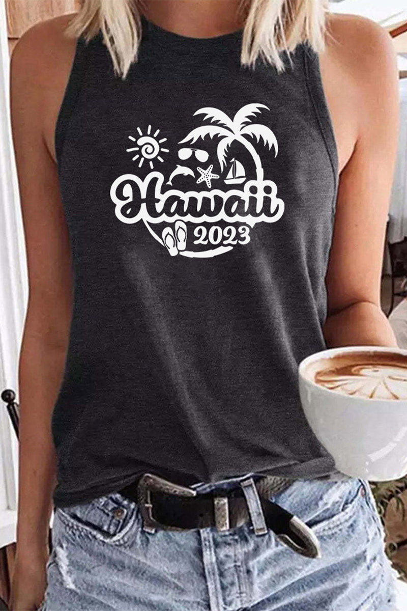 Hawaii Coconut Print Casual Tank Top