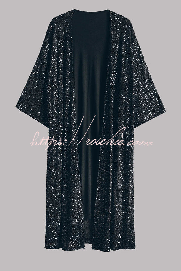 Disco Glamour Sequin Bell Sleeve Kimono