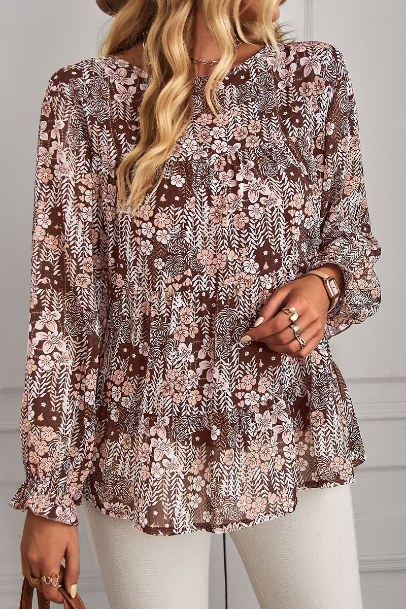 Round Neck Floral Loose Top