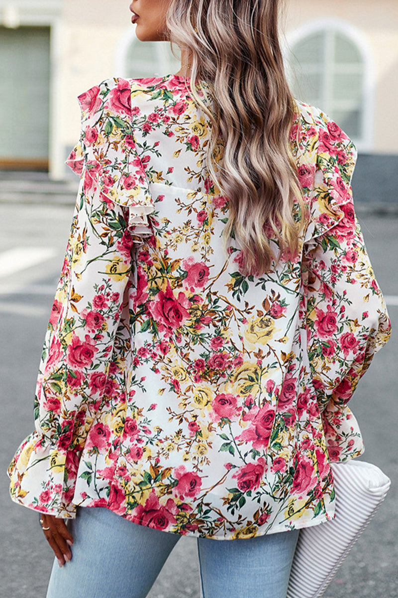 Bell Sleeve Chiffon Print Shirt