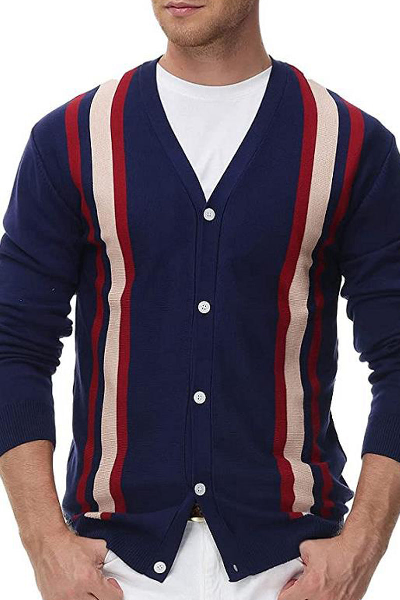 Men's V-Neck Long Sleeve Knitted Polo Cardigan