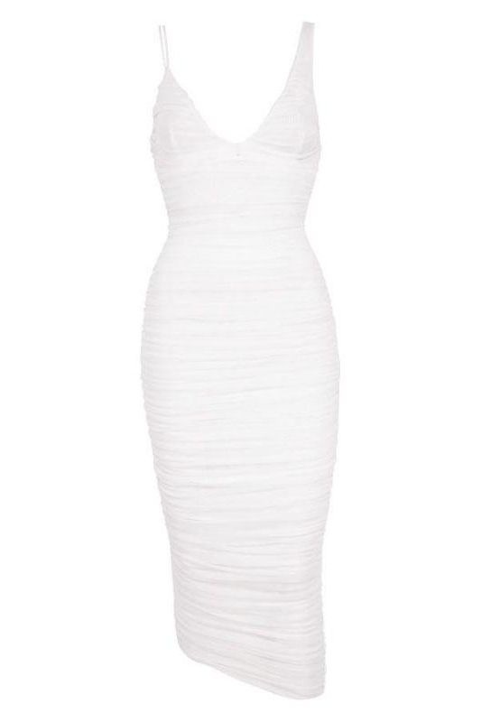 Adele Bodycon Wrap Midi Dress - Pearl White - Fashionpara