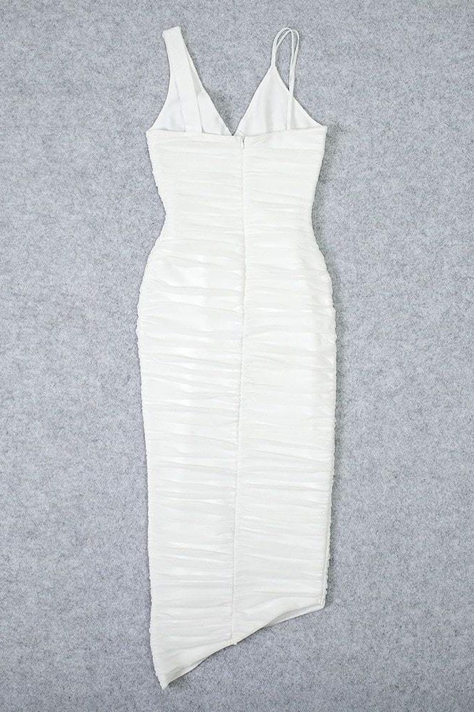 Adele Bodycon Wrap Midi Dress - Pearl White - Fashionpara