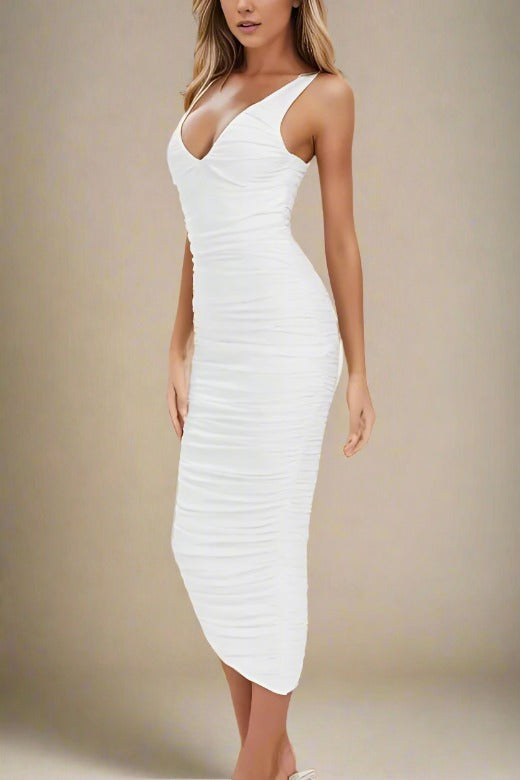 Adele Bodycon Wrap Midi Dress - Pearl White