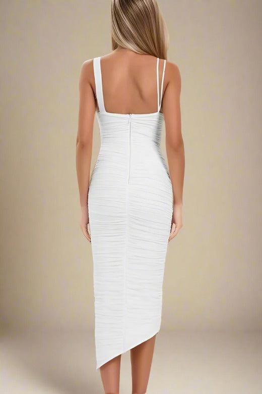 Adele Bodycon Wrap Midi Dress - Pearl White - Fashionpara