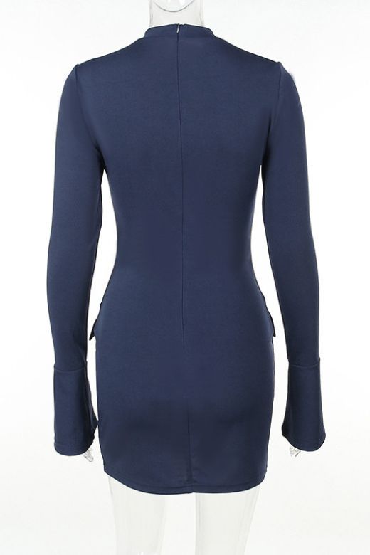 Adrian Long Sleeve Bodycon Mini Dress - Navy Blue - Fashionpara