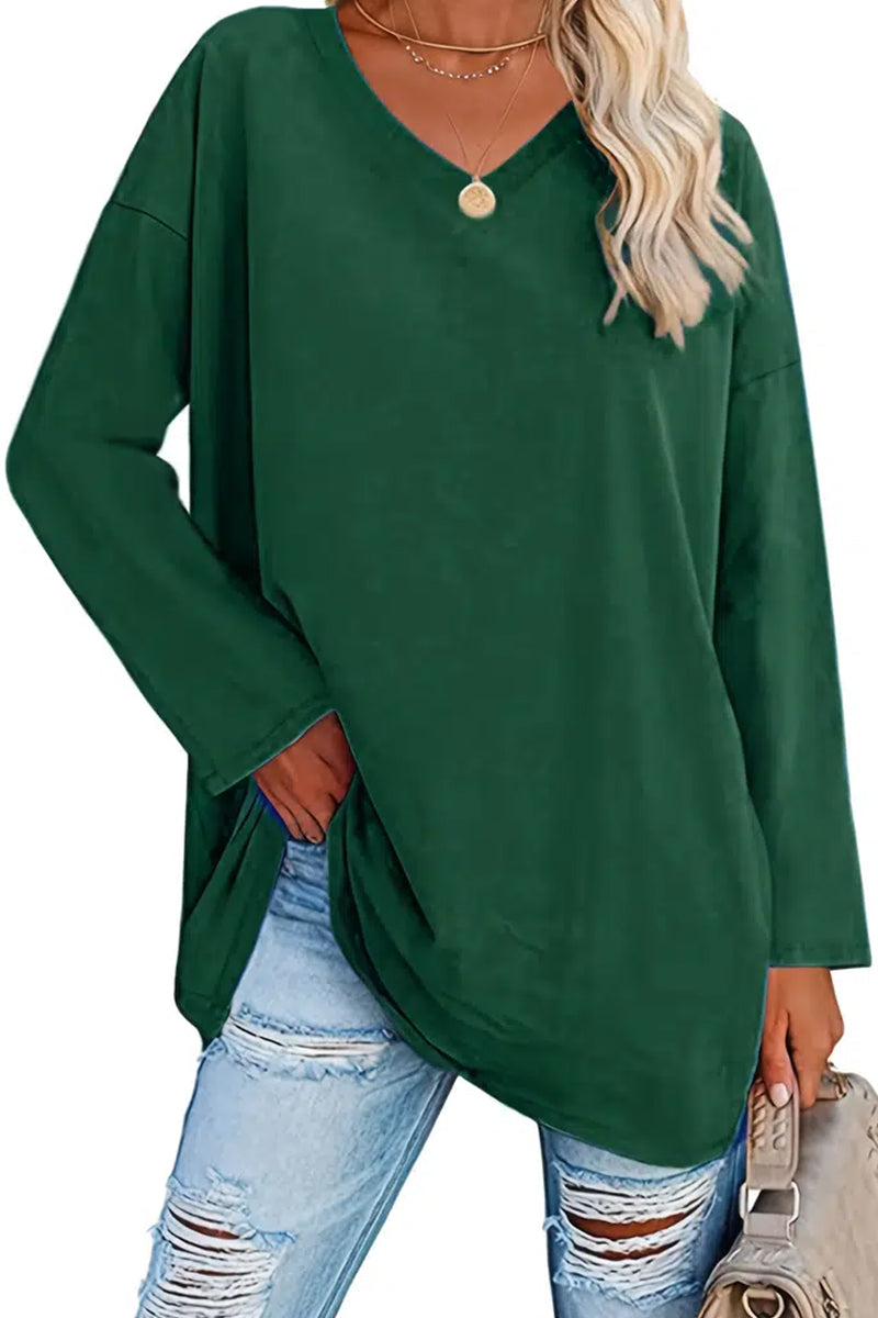 V-Neck Solid Color Oversized Top