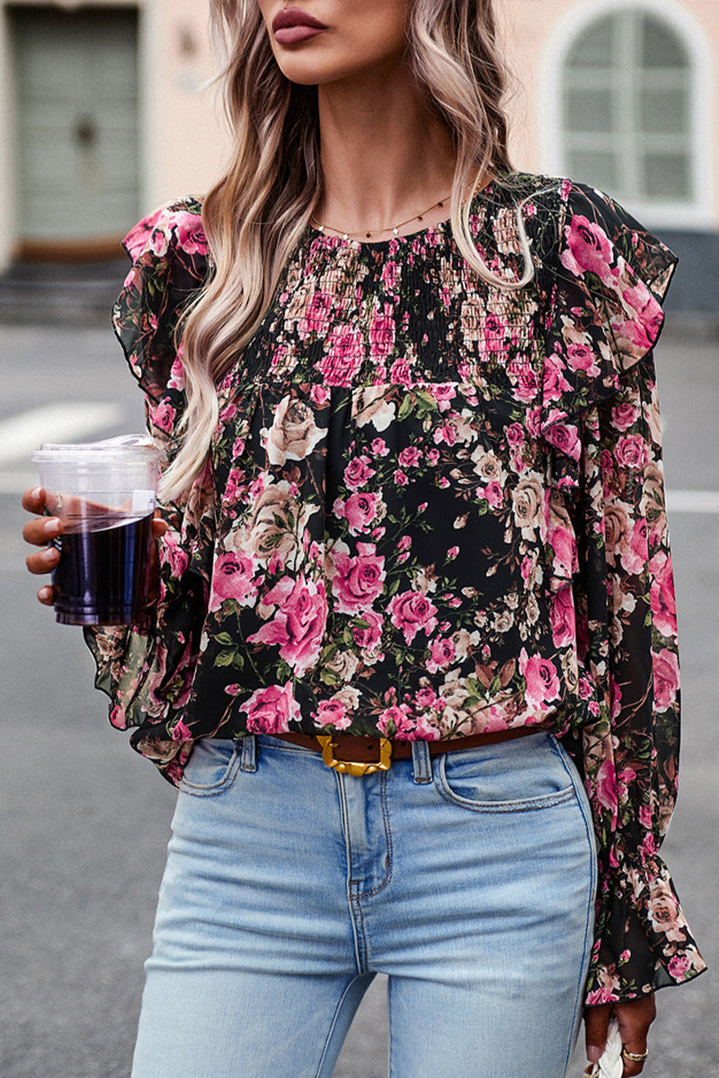 Bell Sleeve Chiffon Print Shirt