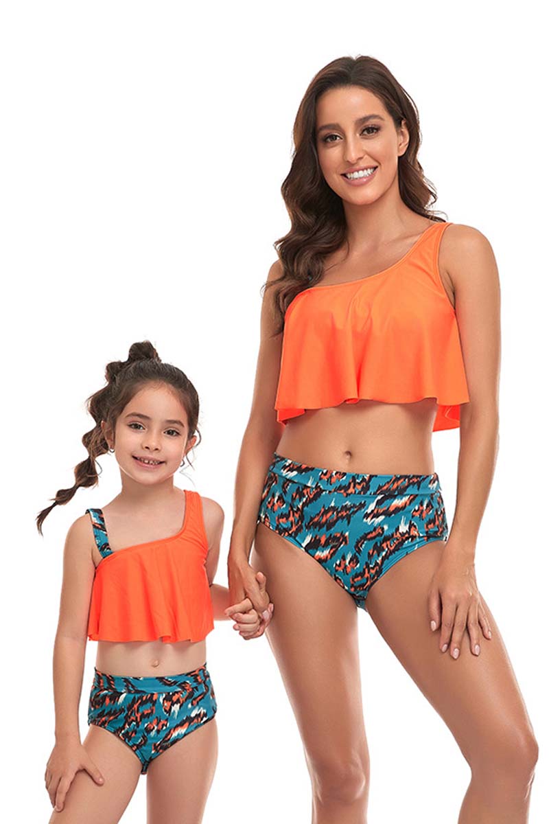 Ruffle Solid Print Parent-child Two Pieces Swimsuit