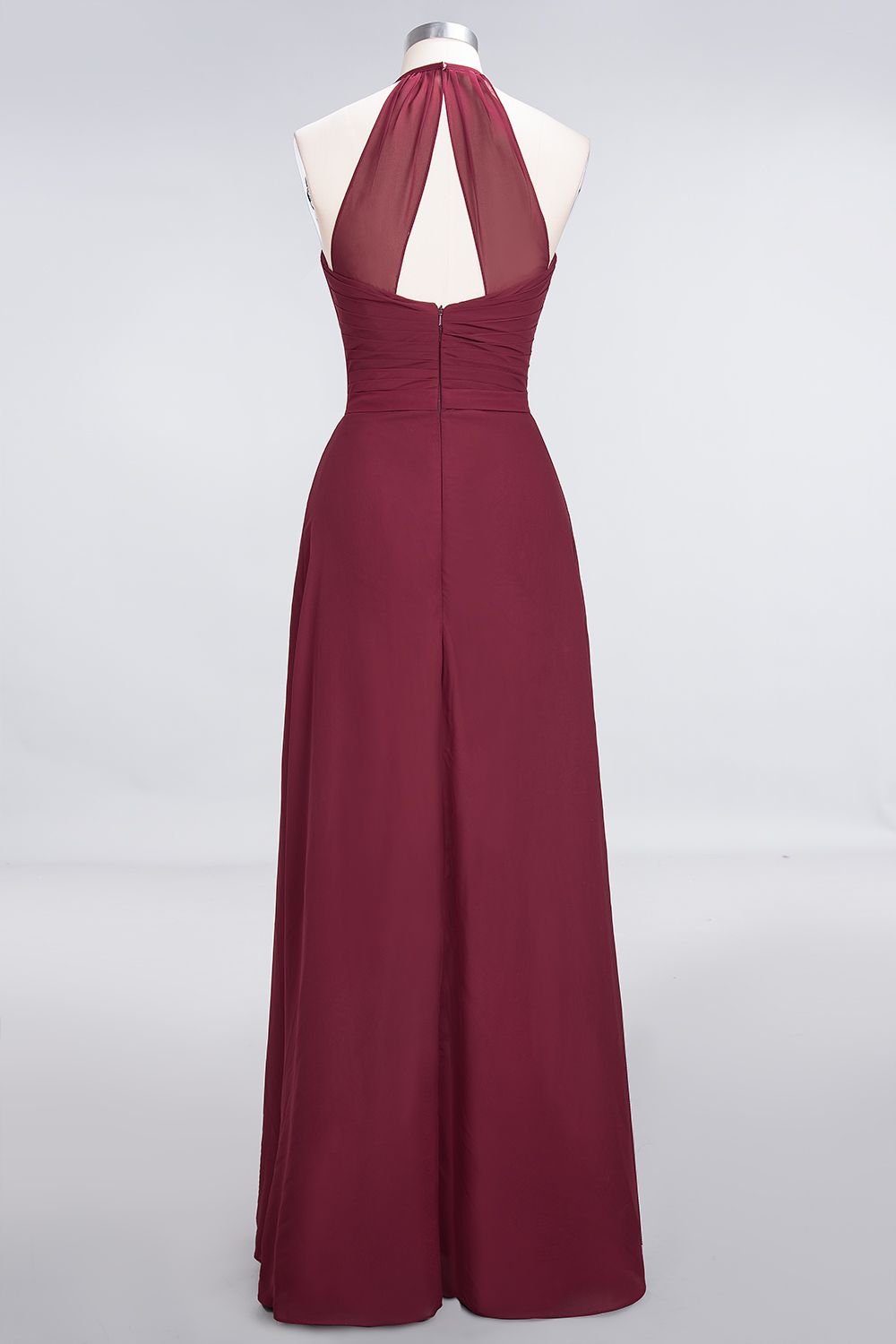 Affordable Chiffon Halter V-Neck Ruffle Burgundy Bridesmaid dresses