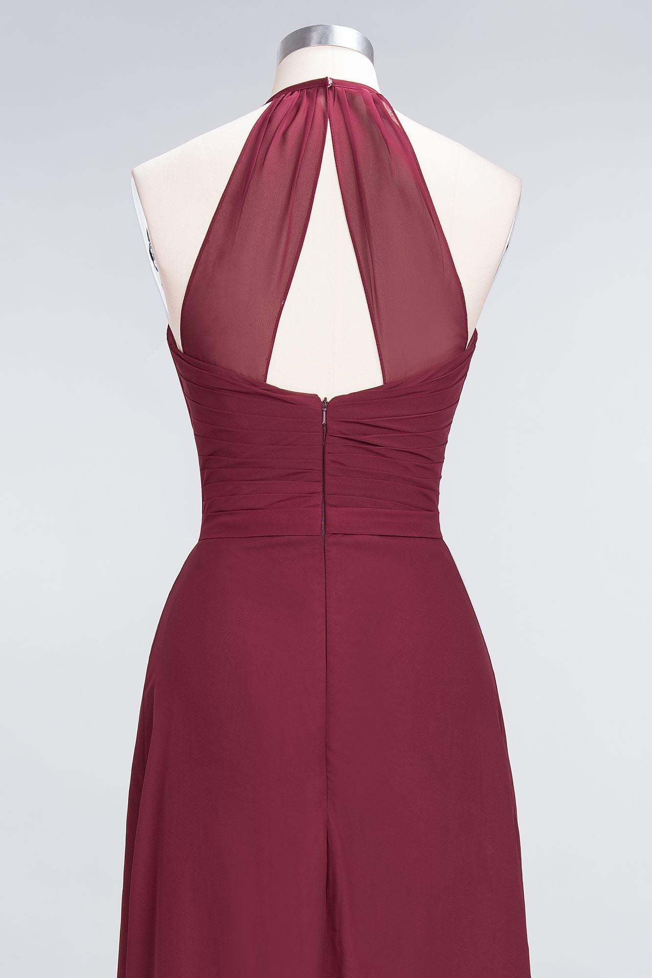 Affordable Chiffon Halter V-Neck Ruffle Burgundy Bridesmaid dresses