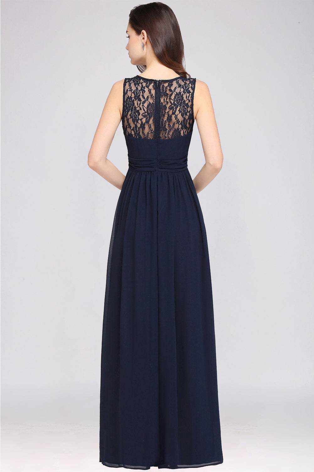 Affordable Chiffon Jewel Sleeveless Lace Bridesmaid Dresses with Ruffle