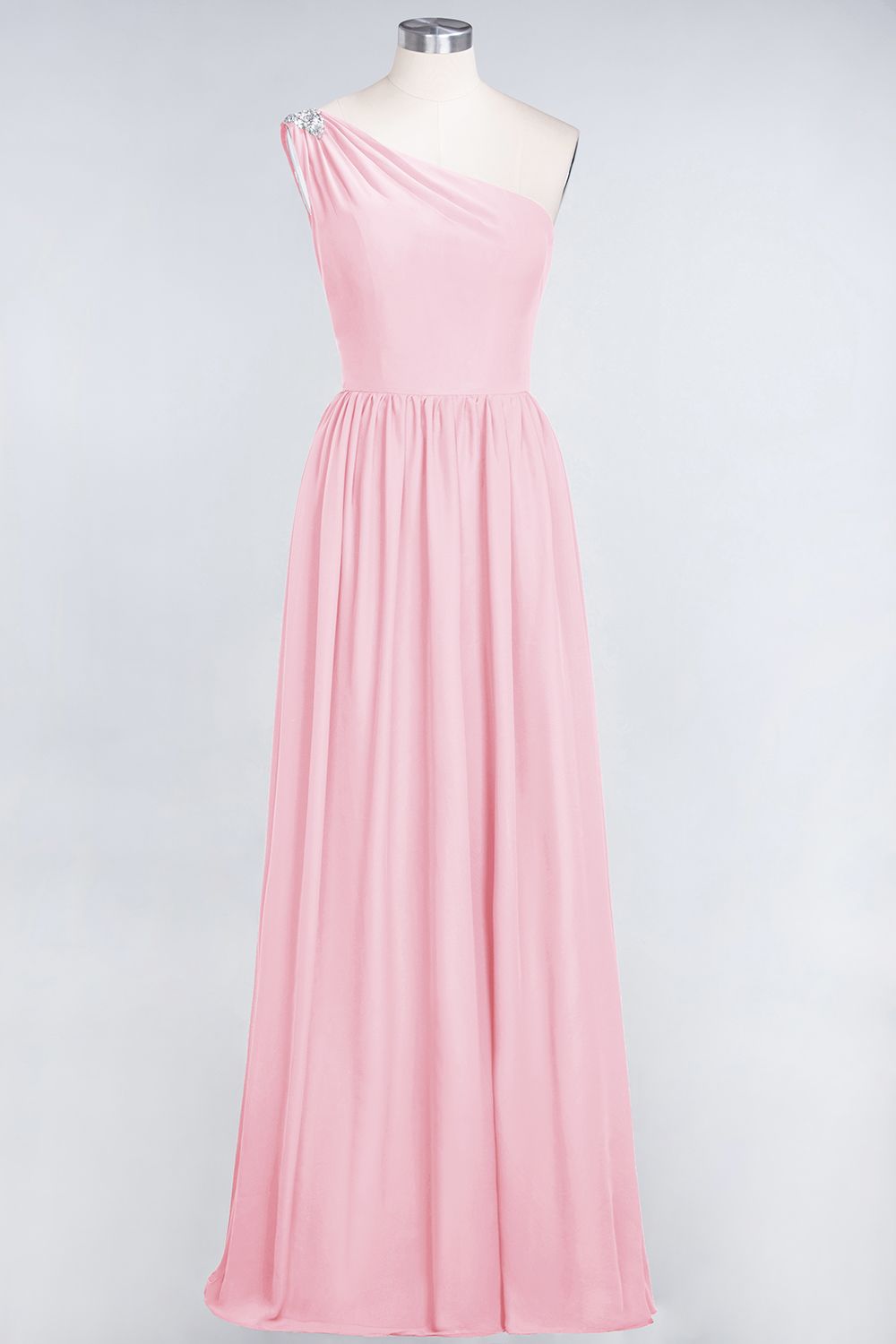 Affordable Chiffon One-Shoulder Ruffle Bridesmaid Dresses with Beadings