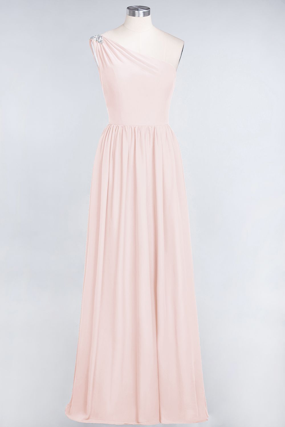 Affordable Chiffon One-Shoulder Ruffle Bridesmaid Dresses with Beadings