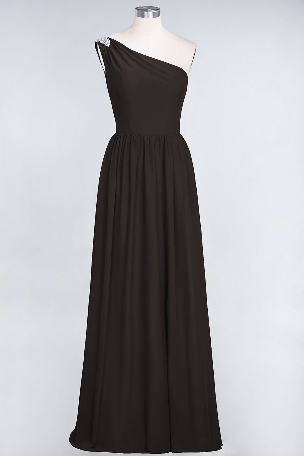 Affordable Chiffon One-Shoulder Ruffle Bridesmaid Dresses with Beadings