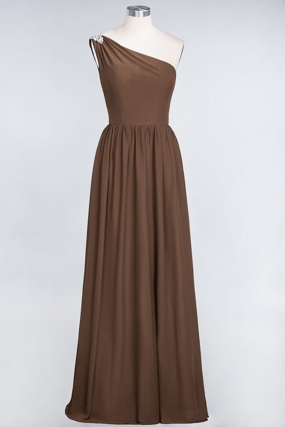 Affordable Chiffon One-Shoulder Ruffle Bridesmaid Dresses with Beadings