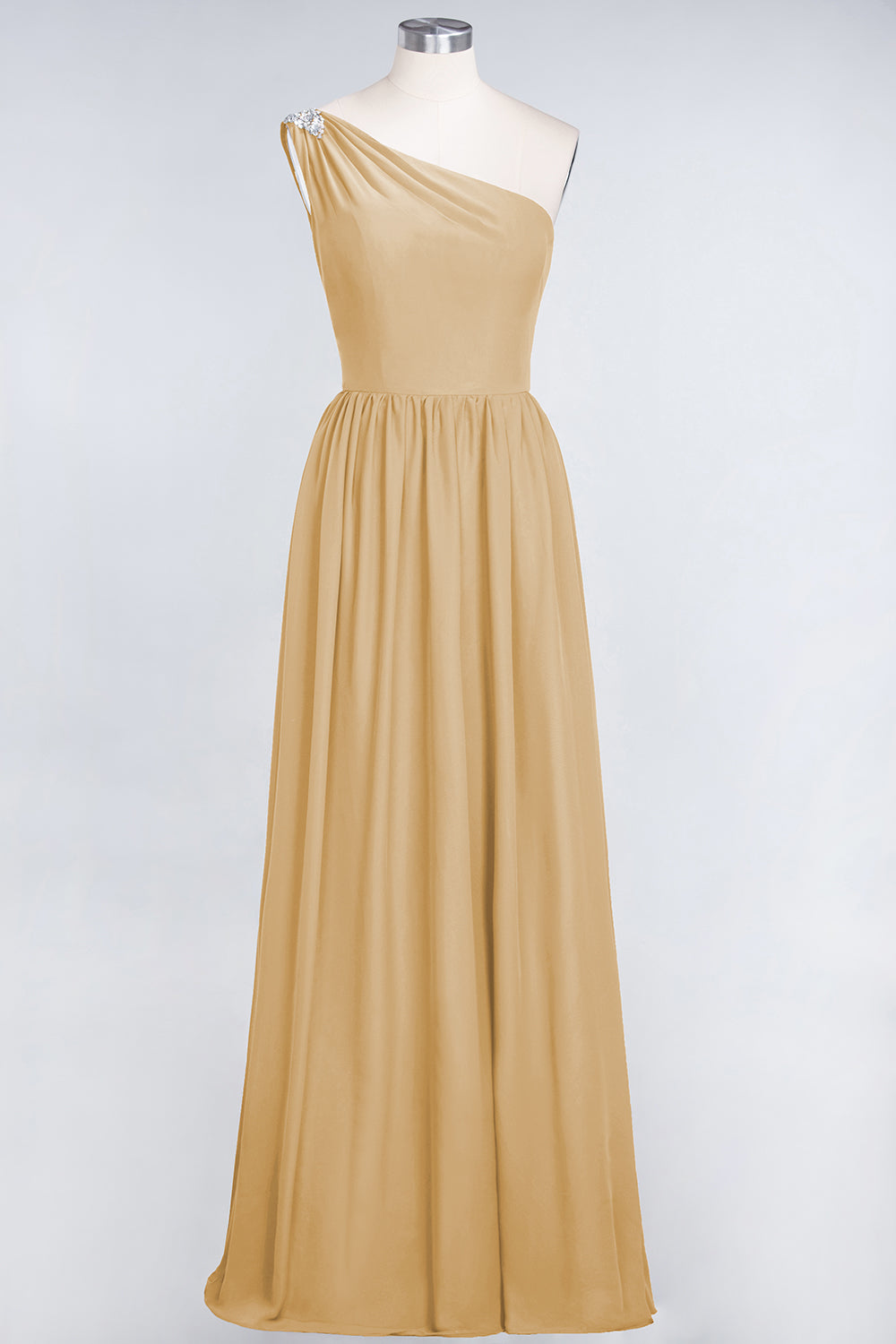 Affordable Chiffon One-Shoulder Ruffle Bridesmaid Dresses with Beadings