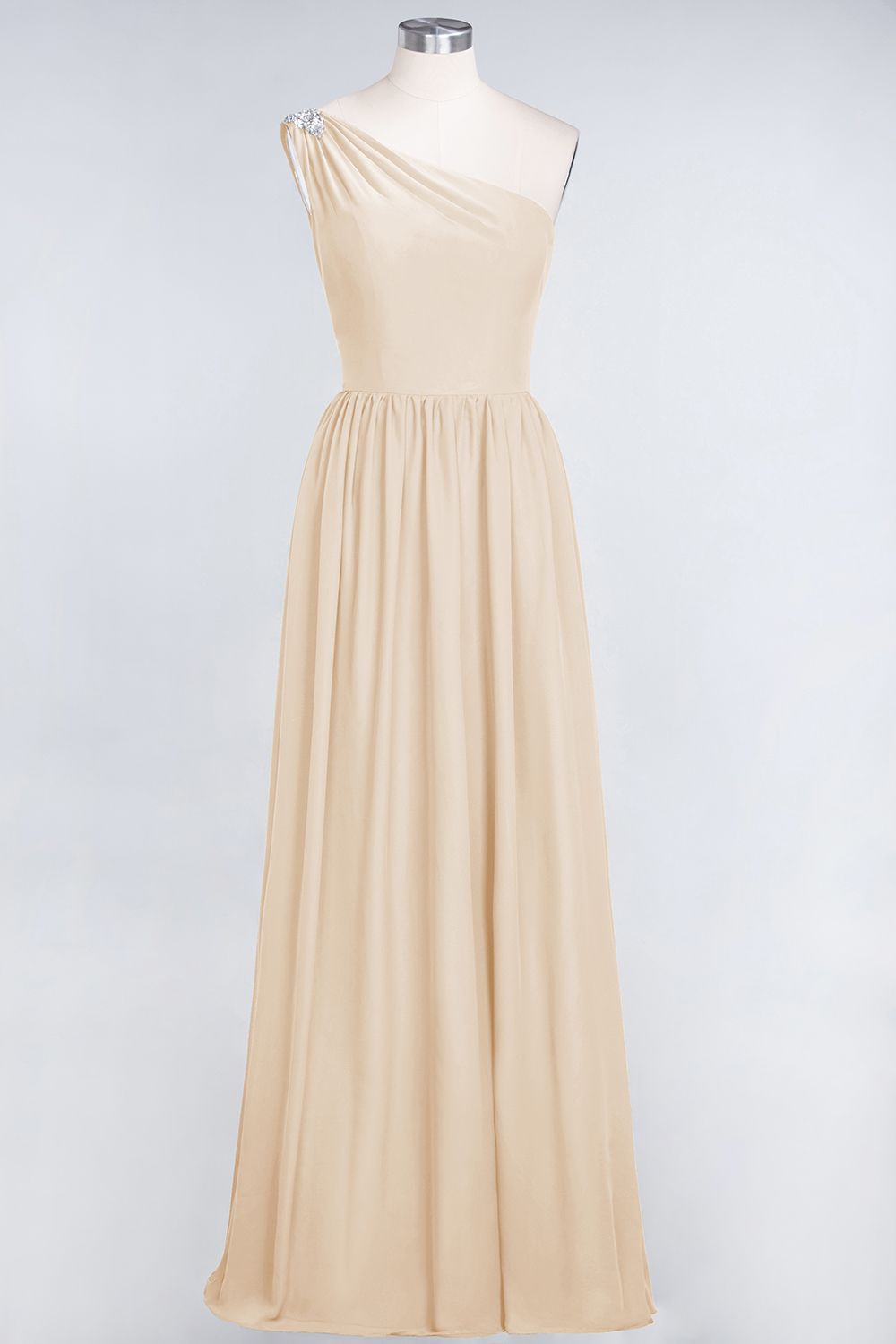 Affordable Chiffon One-Shoulder Ruffle Bridesmaid Dresses with Beadings