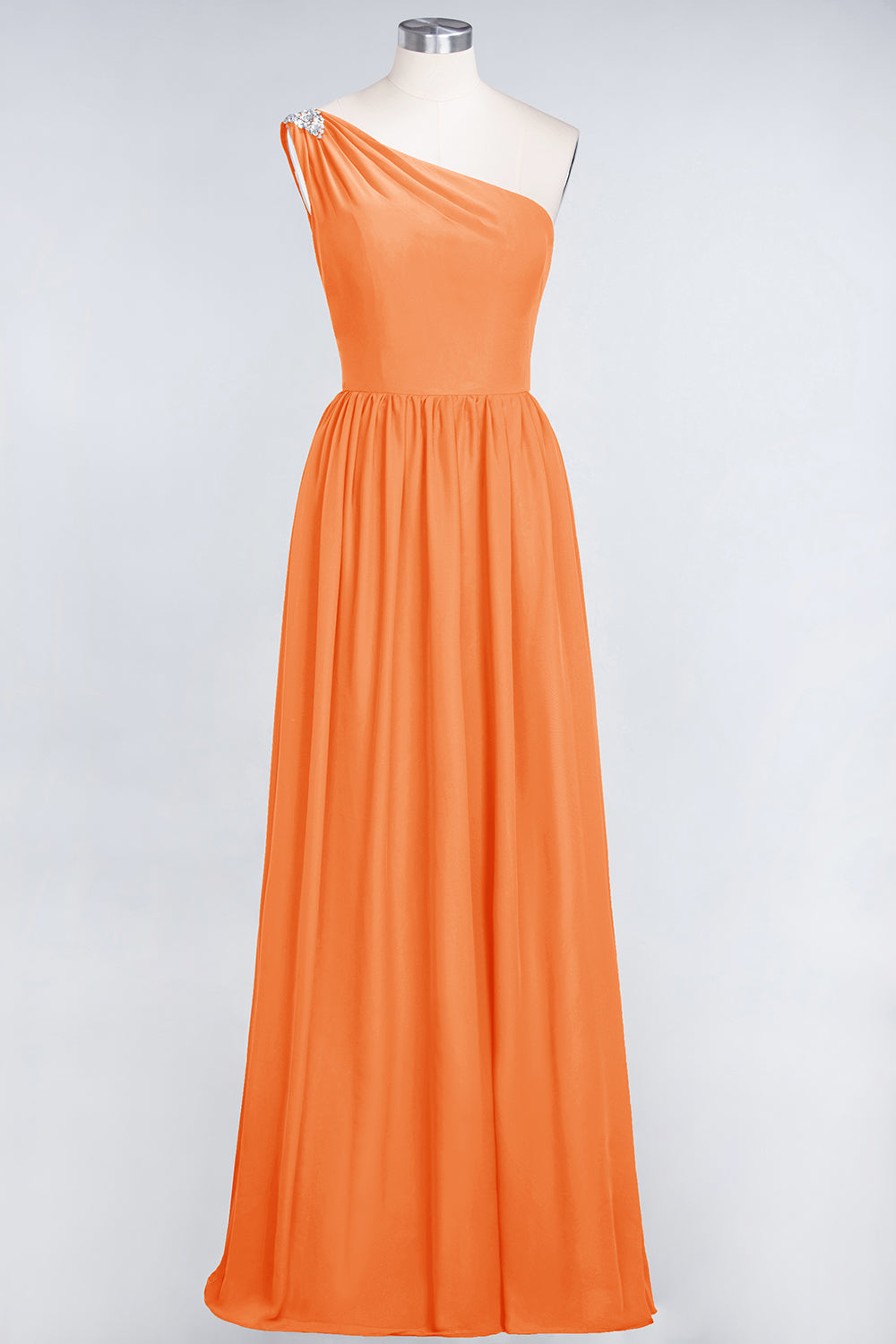 Affordable Chiffon One-Shoulder Ruffle Bridesmaid Dresses with Beadings