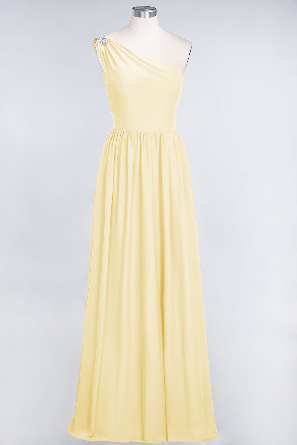 Affordable Chiffon One-Shoulder Ruffle Bridesmaid Dresses with Beadings