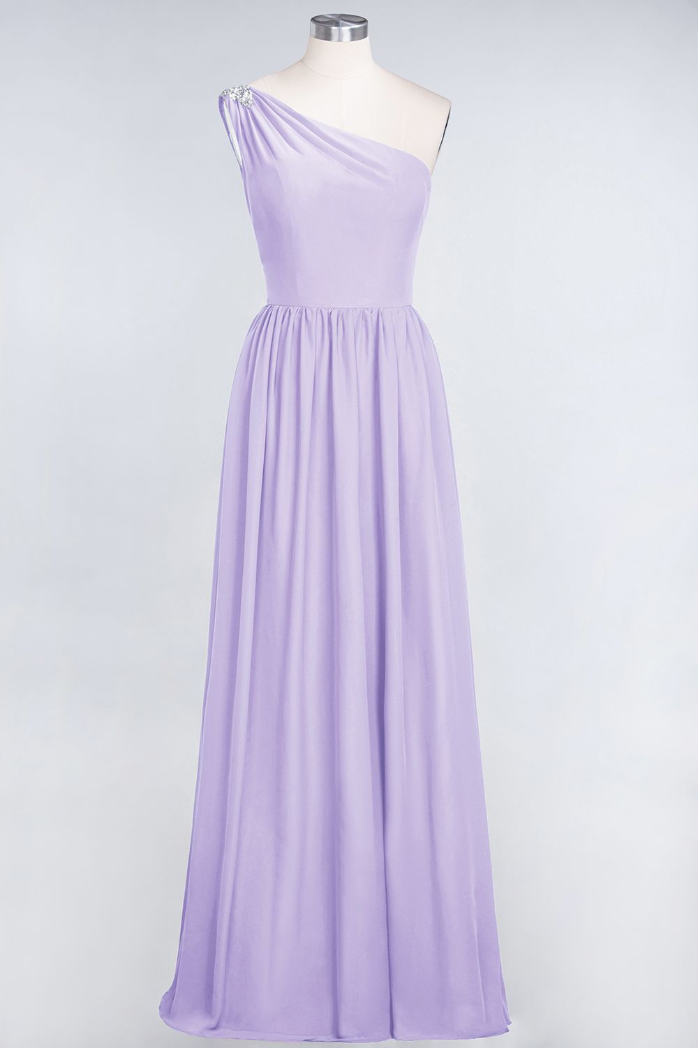 Affordable Chiffon One-Shoulder Ruffle Bridesmaid Dresses with Beadings