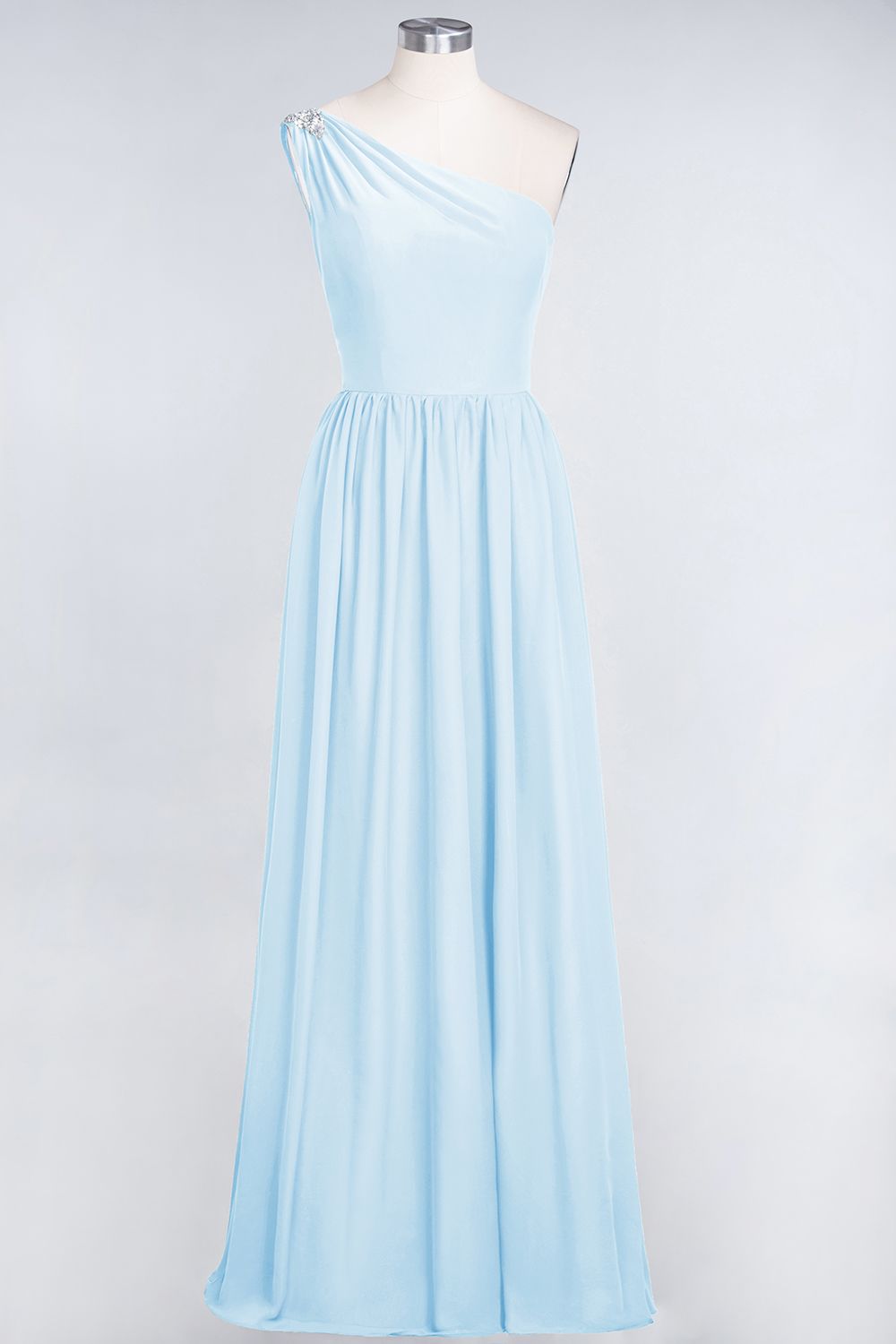 Affordable Chiffon One-Shoulder Ruffle Bridesmaid Dresses with Beadings