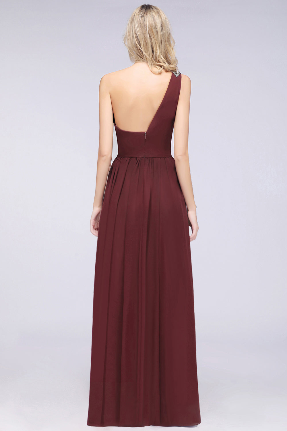 Affordable Chiffon One-Shoulder Ruffle Bridesmaid Dresses with Beadings