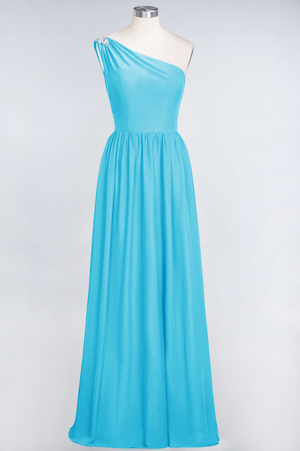 Affordable Chiffon One-Shoulder Ruffle Bridesmaid Dresses with Beadings