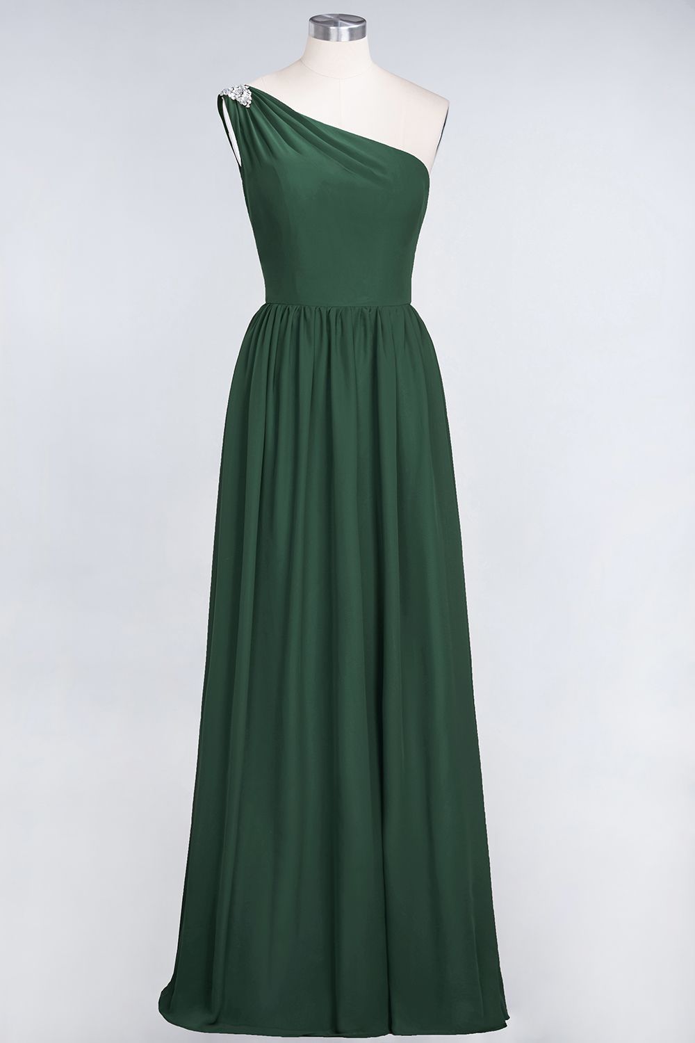 Affordable Chiffon One-Shoulder Ruffle Bridesmaid Dresses with Beadings