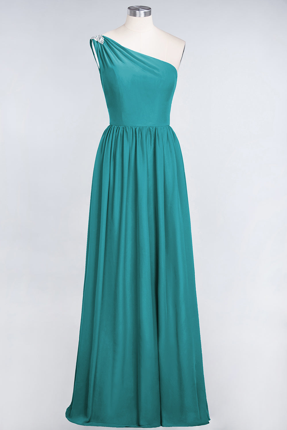 Affordable Chiffon One-Shoulder Ruffle Bridesmaid Dresses with Beadings