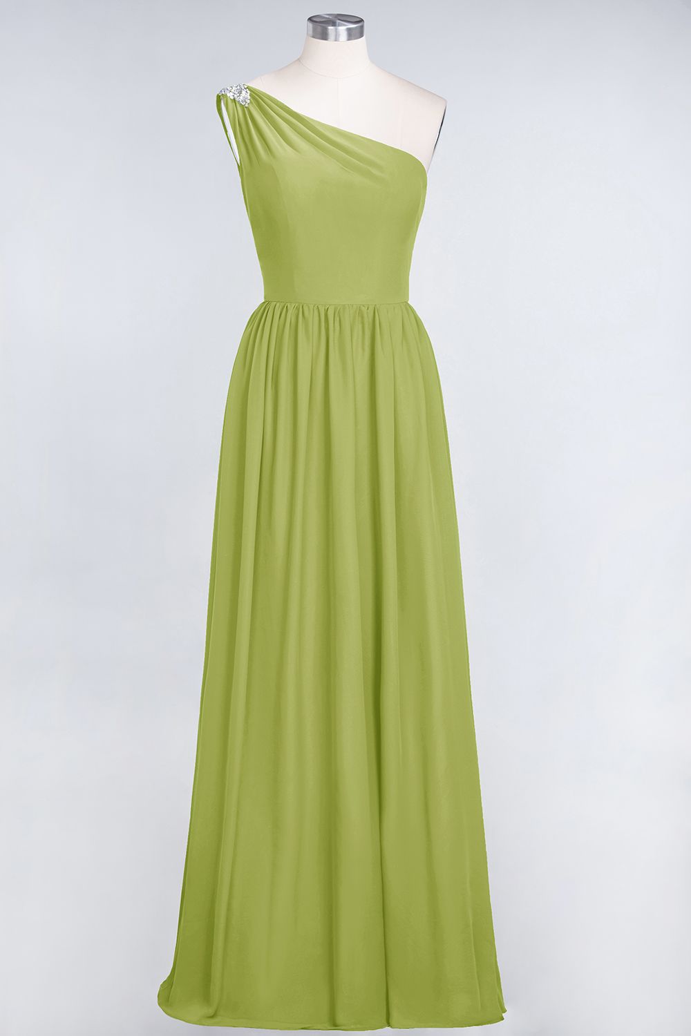 Affordable Chiffon One-Shoulder Ruffle Bridesmaid Dresses with Beadings