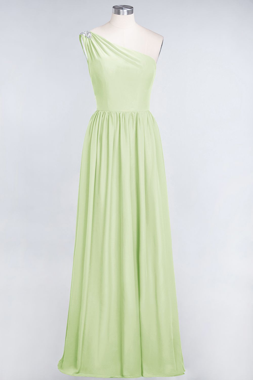 Affordable Chiffon One-Shoulder Ruffle Bridesmaid Dresses with Beadings