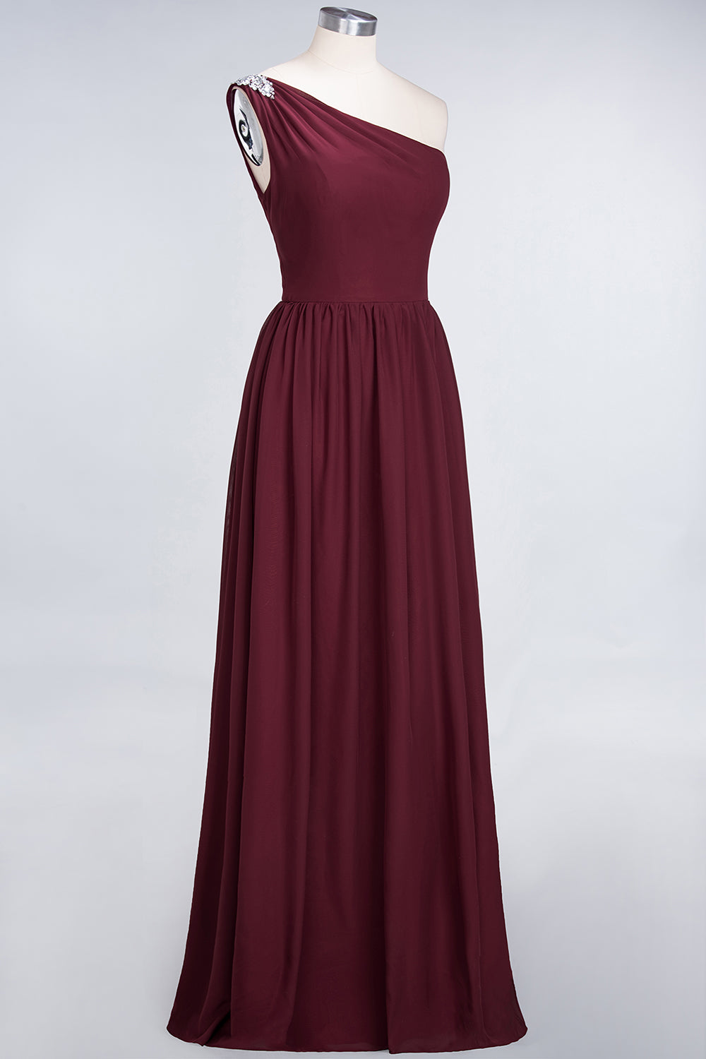 Affordable Chiffon One-Shoulder Ruffle Bridesmaid Dresses with Beadings