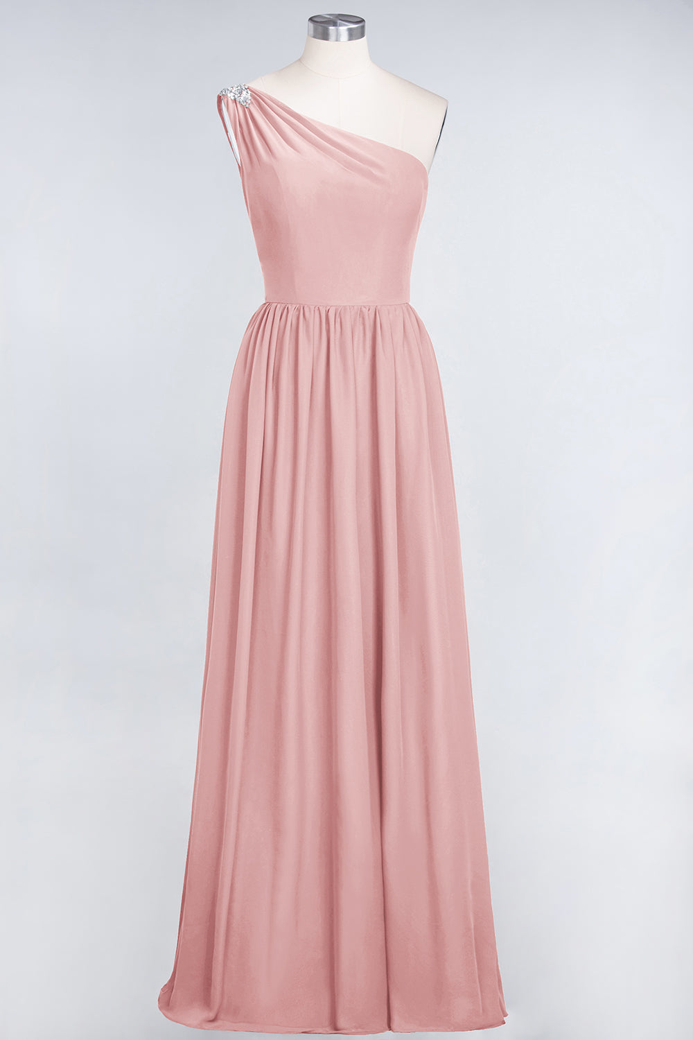 Affordable Chiffon One-Shoulder Ruffle Bridesmaid Dresses with Beadings